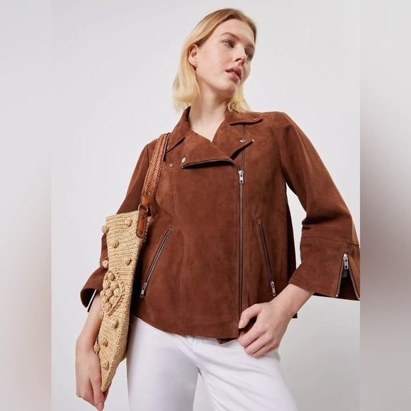 Gerard Deral Maud Suede Biker Jacket in Dark Brown size FR 36, US Small - Picture 6 of 7